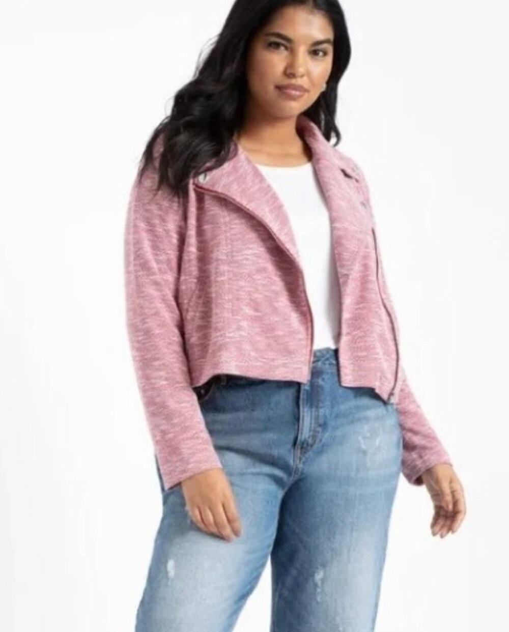 Eloquii Soft Heathered Moto Zip Up Jacket Size 18 20 Red